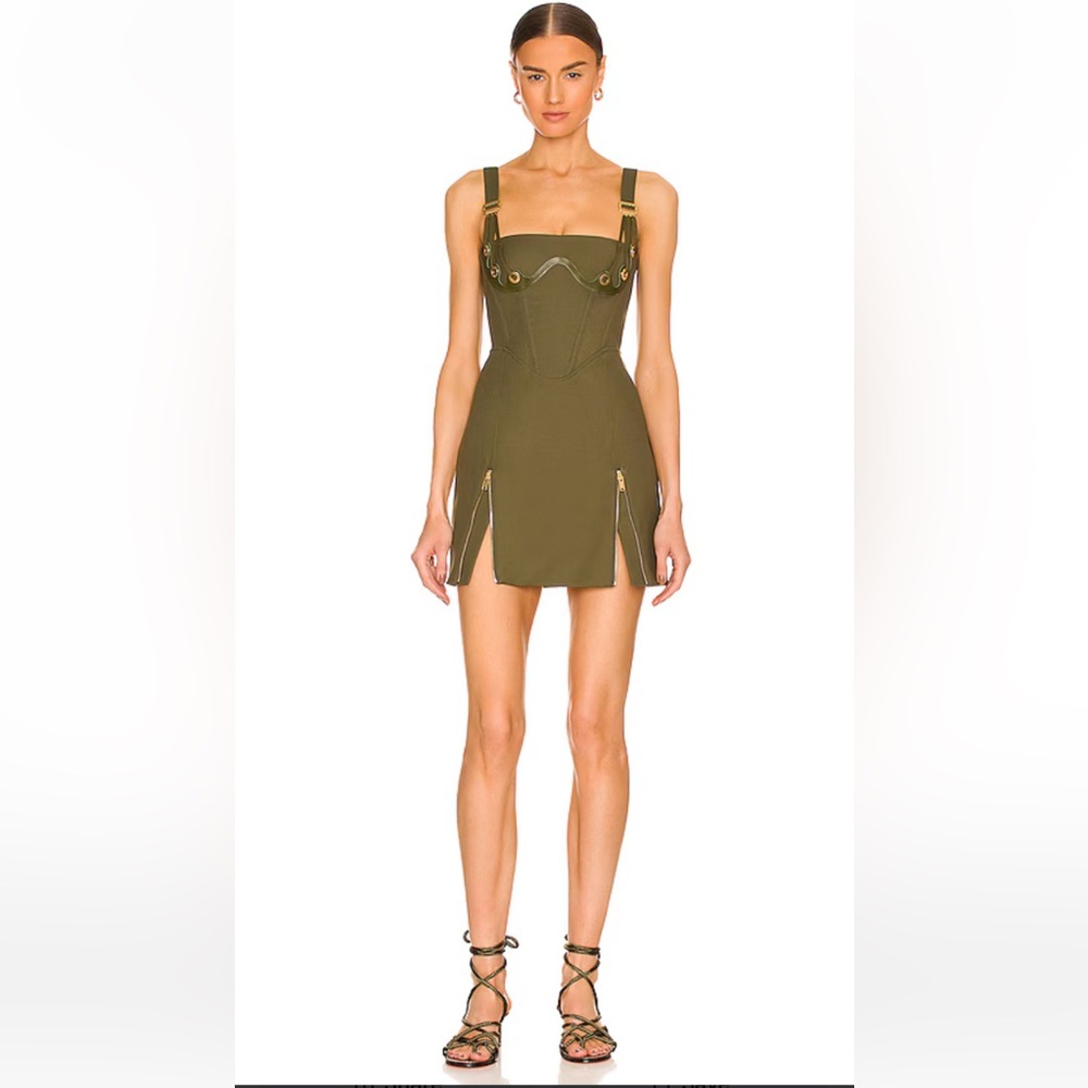 DION LEE Fan Lace Zip Mini Dress in Olive Size Aus 4 US 0 Pristine